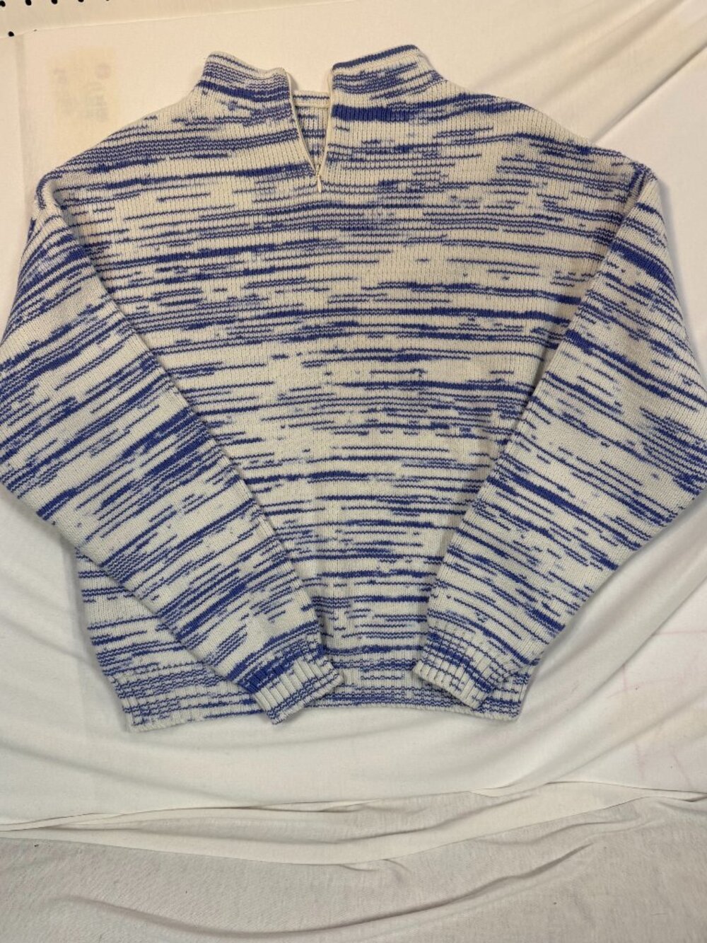 Nine West Sweater M Mock Neck Quarter Zip Blue White Space Dye Cotton Knit Fall